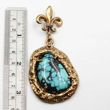 Bronze Pendant with Spider Web Turquoise Stone. 076
