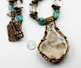 Drusy Quartz, Turquoise and Old World Bronze Necklace.