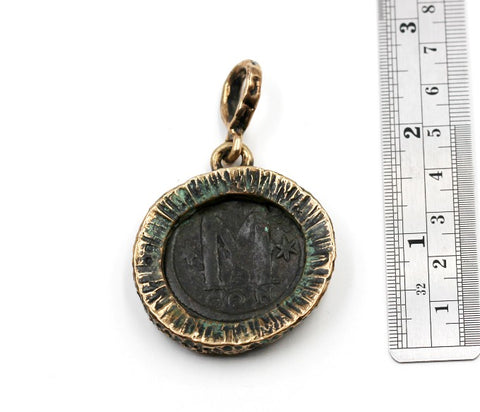 Bronze Pendant set with Ancient Byzantine copper coin 081