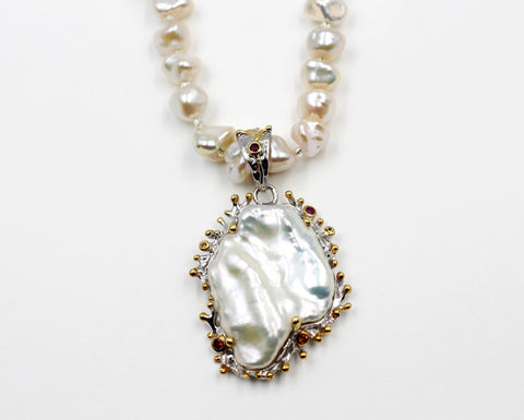 Fresh Water Pearl Pendant with Sapphires and Gold Accents