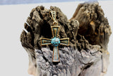 Old World Bronze Cross W/ Old Kingman Turquoise Stone. 102