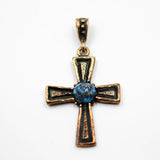Old World Bronze Cross W/ Old Kingman Turquoise Stone. 102