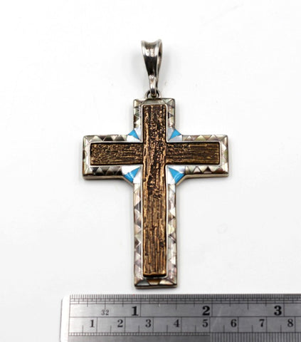 Sterling Silver, Bronze and asstd. stone inlaid cross. MA-034