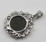 Sterling Silver Pendant with Ancient Roman bronze coin & sapphires.  MA-033