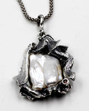 MA-039   Sterling Silver & Freshwater baroque Pearl Pendant.