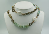 A New necklace we made using our Old World Bronze beads and components with Aquamarine and Baroque Pearls.