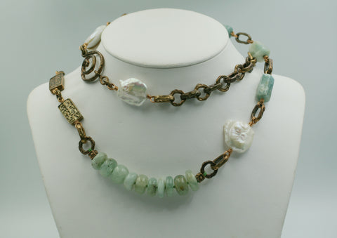 Old World Bronze/ Aquamarine Necklace.