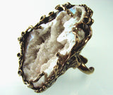 Druzy Quartz Double Finger Ring made out of solid bronze.