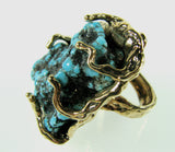 Handmade Solid Bronze Ring w/ Large Turquoise Nugget.