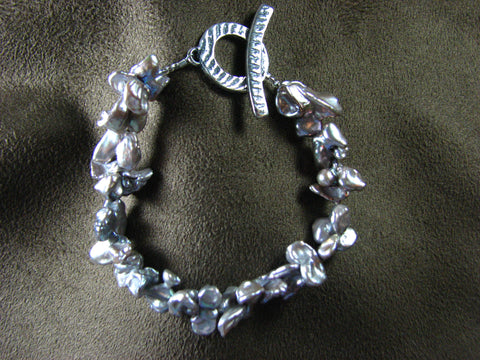 Silver lavender Keshi pearl Bracelet with Sterling Toggle.