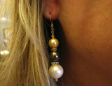 Exquisite Large Multi Colored 3 Pearl Drop Earrings by Michael Andrew