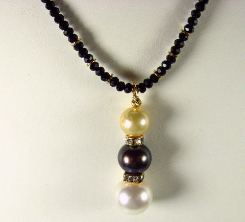 Colored Pearl Pendant with White, Black and Gold Pearls. #035