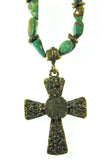 Ancient Roman Coin of Constantine the Great 337 AD set in Bronze Cross with Turquoise Necklace.