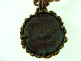 Large Ancient Roman Coin Pendant set in Bronze Pendant and heavy matching Bronze Chain.