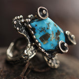 Sterling Silver Textured Turquoise Ring. 054