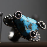 Sterling Silver Textured Turquoise Ring. 054