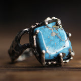 Sterling Silver Textured Turquoise Ring.  053