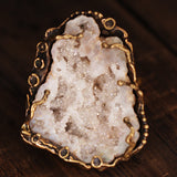 Druzy Quartz Double Finger Ring made out of solid bronze.