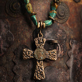 Turquoise and Old World Bronze Necklace w/ Ancient Roman coin.
