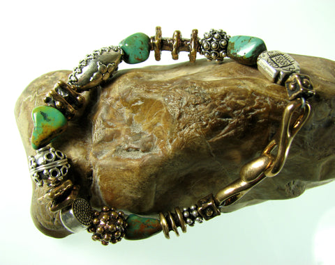 Bronze & Sterling Silver Bracelet w/ Turquoise.