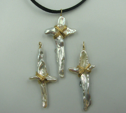Set of Three Fresh Water Pearl Crosses.