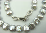 Bluish/ Platinum Color Baroque Fresh Water Pearl Necklace.