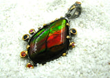Sterling Silver and Colored Sapphire & Ammolite Pendant.