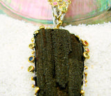 Fossilized Wood set in Sterling Silver Pendant w/ Colored Sapphires.