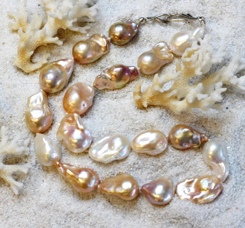Natural Color large baroque fresh water pearl necklace.