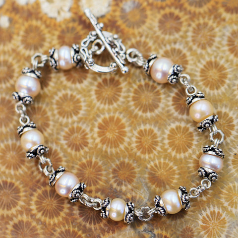 Ladies Sterling Silver & Pearl Bracelet
